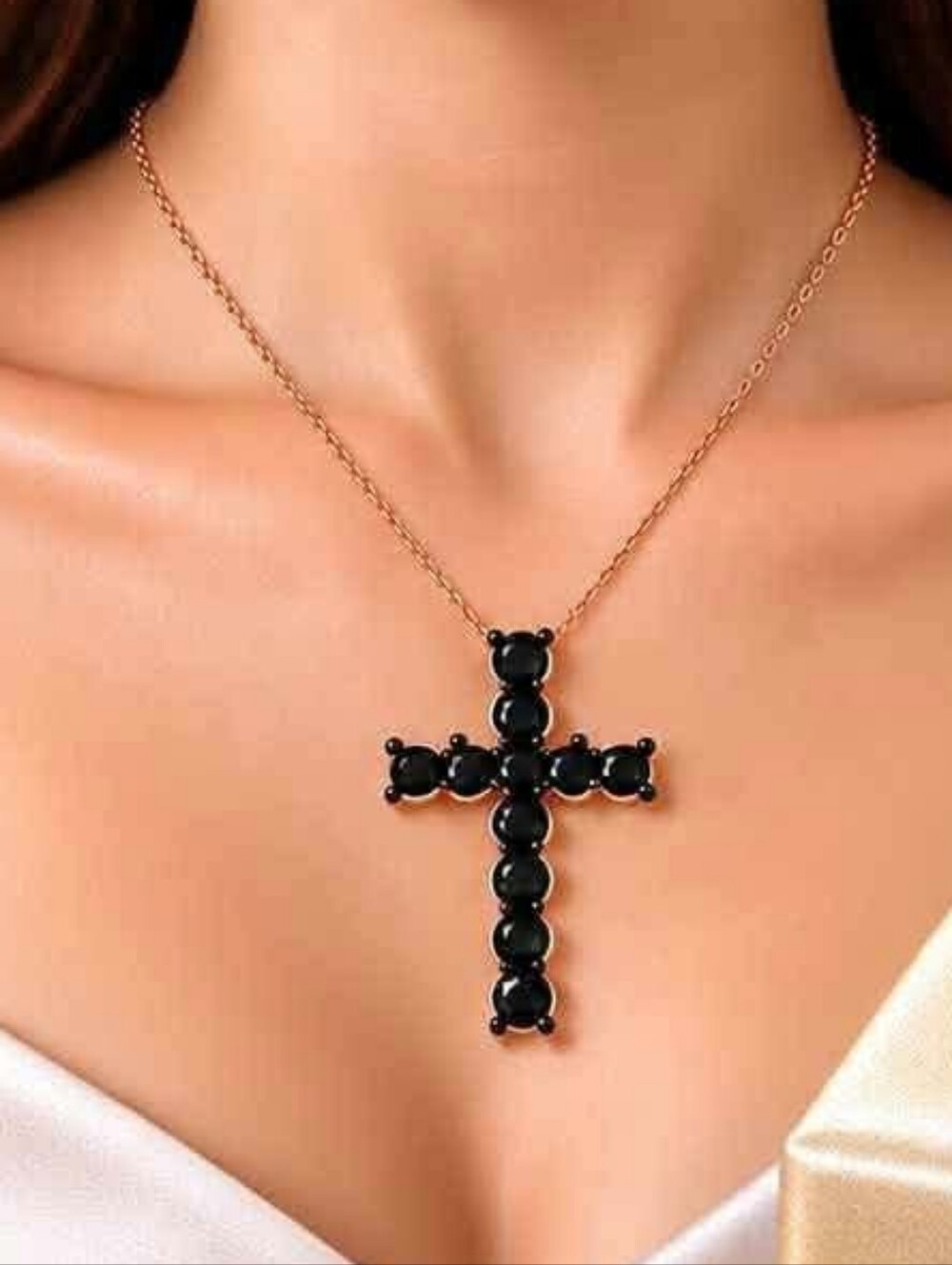 18k Rose Gold Pedant Only, with Black Natural Diamond Cross Pendant, 2carat.